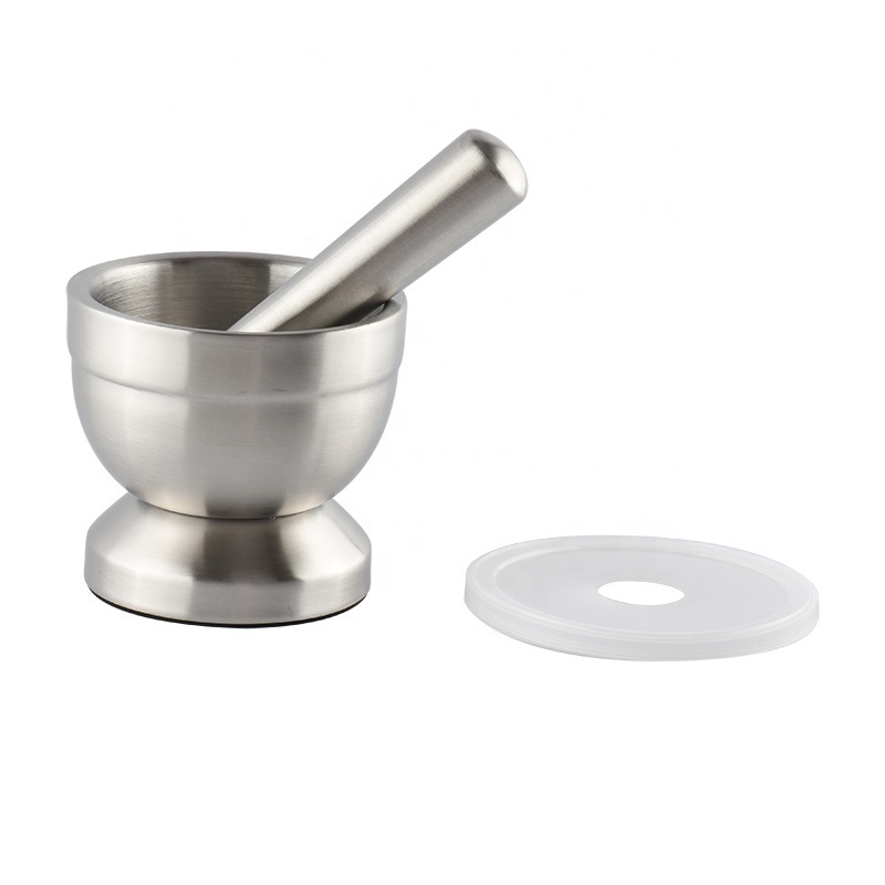 Stainless Steel Mortar Pestle Pedestal Bowl Silver Garlic Pepper Spice Grinder Mill Pugging Pot Moedor Pimenta Kitchen Tool