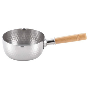 Japanese Saucepan with Wood Handle Stainless Steel Yukihira Pan Milk Pot Yukihira Saucepan 1.2 Quart for Ramen Tempura pot Milk