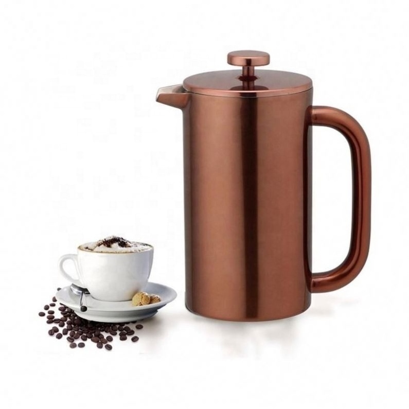 double wall copper color french press coffee pot 1000ml stainless steel 304 french press coffee maker