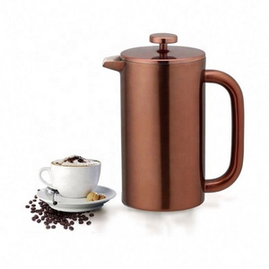 double wall copper color french press coffee pot 1000ml stainless steel 304 french press coffee maker