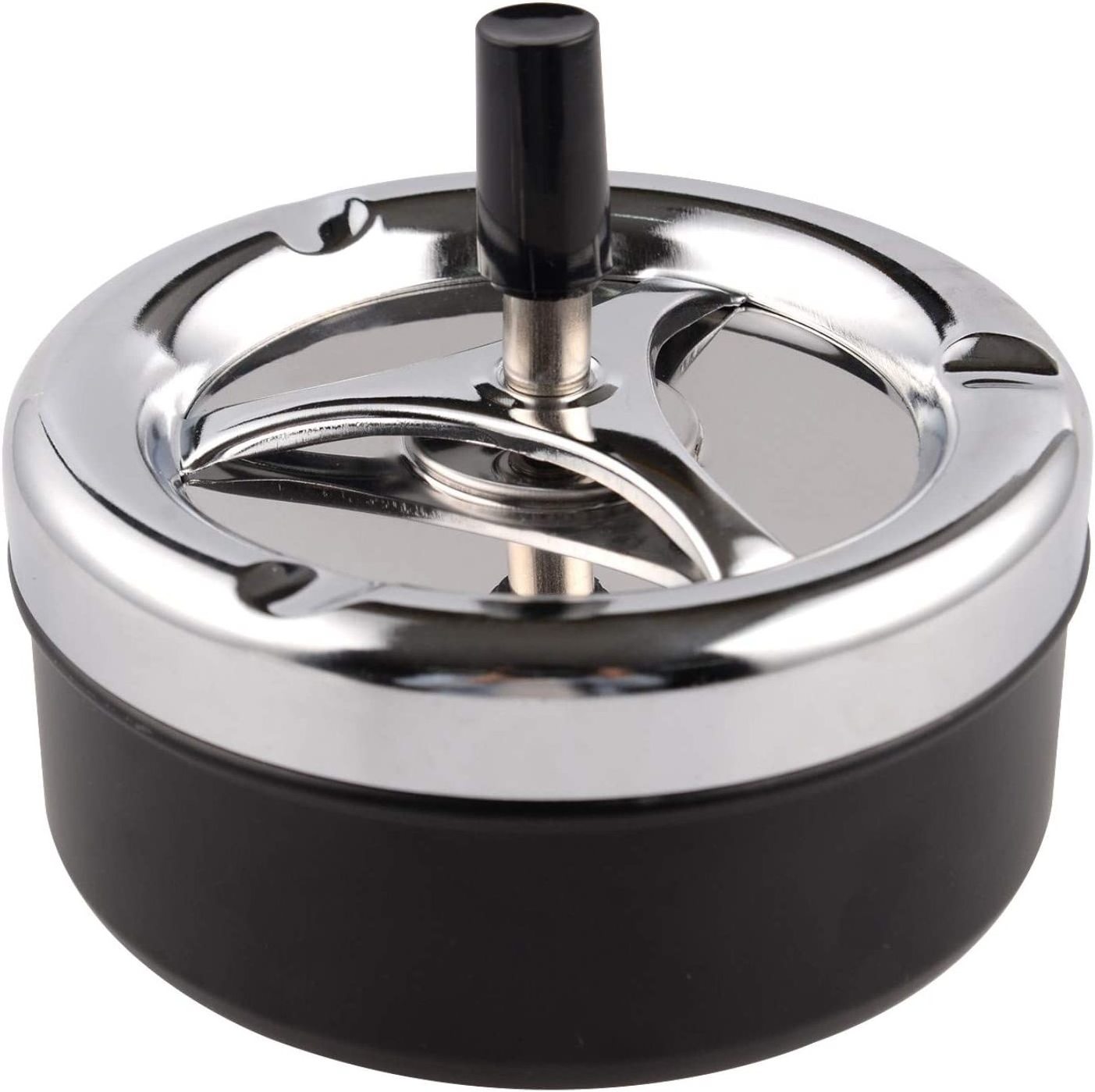 Smoke Accessories Round Push Down Ashtray with Spinning Tray Windproof Metal Cigarette Ash Tray Large Stainless Steel Ashtray