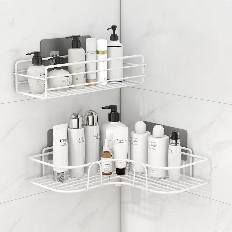 bathroom corner shelf rack iron wire drilling shelf organizer bottle storage shelf for bathroom