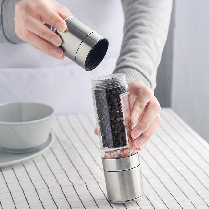 Salt Shakers Refillable Adjustable Coarseness Ceramic Rotor Pepper Mill 2 in 1 Manual Stainless Steel Salt and Pepper Grinder