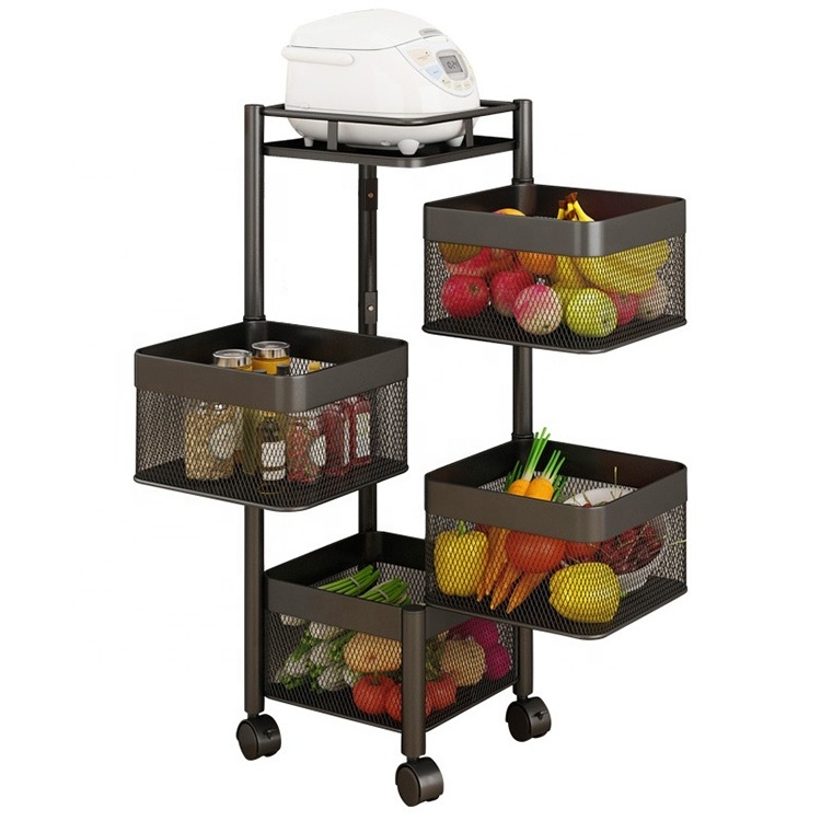 Manufacturing Kitchen Organizer Racks Rotating Fruit Rack Rotatable Basket Metal Storage Baskets