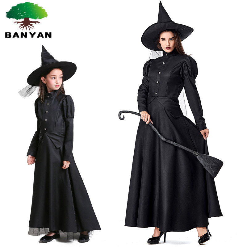 Halloween Carnival Clothing Adult Wizard of Oz Cos Black Parent-Child Plus Size Witch Costumes for Women