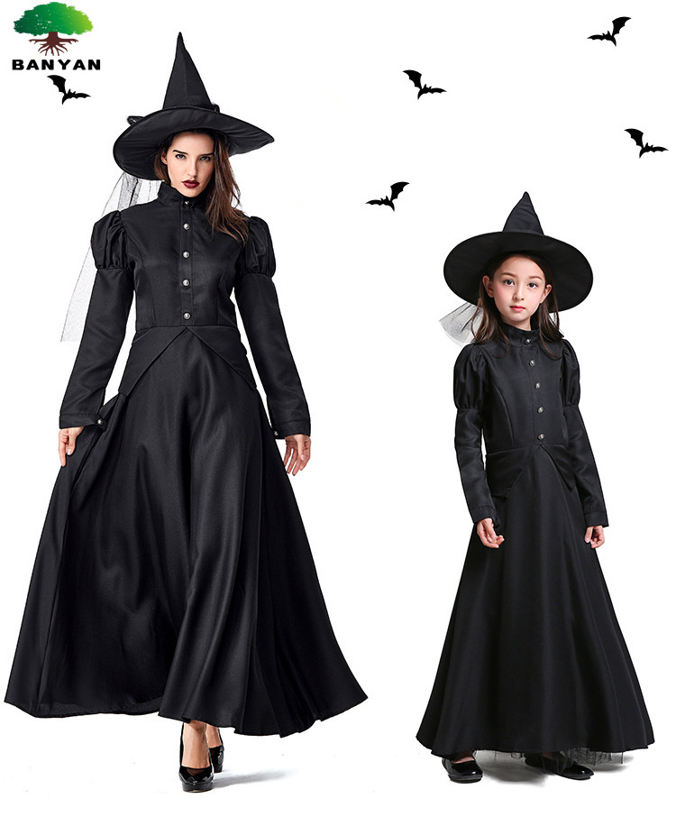 Halloween Carnival Clothing Adult Wizard of Oz Cos Black Parent-Child Plus Size Witch Costumes for Women