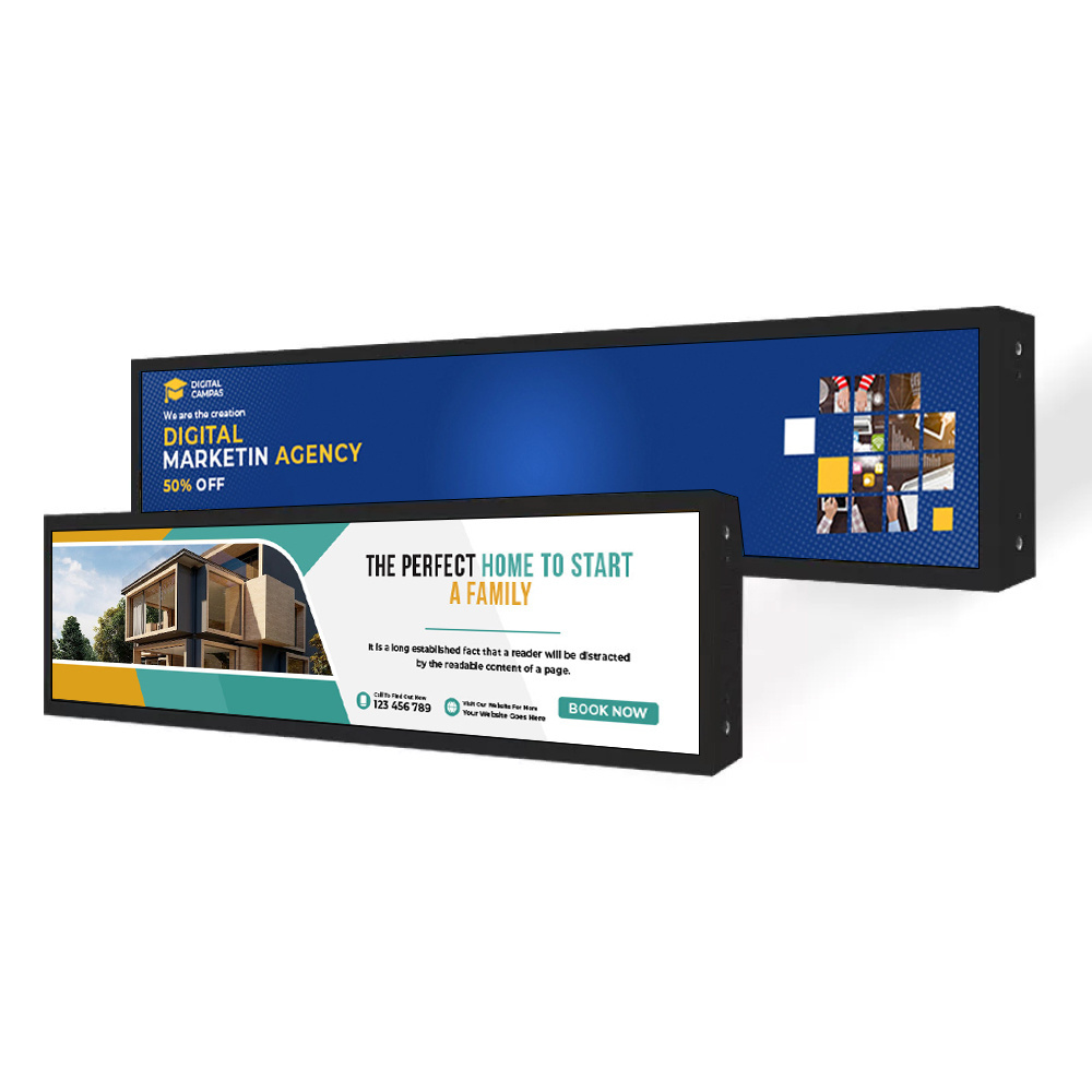 Factory Price 19, 21, 24, 28, 37, 48 inch Indoor/Outdoor Stretched Bar Shelf Edge Display Signage LCD Advertising