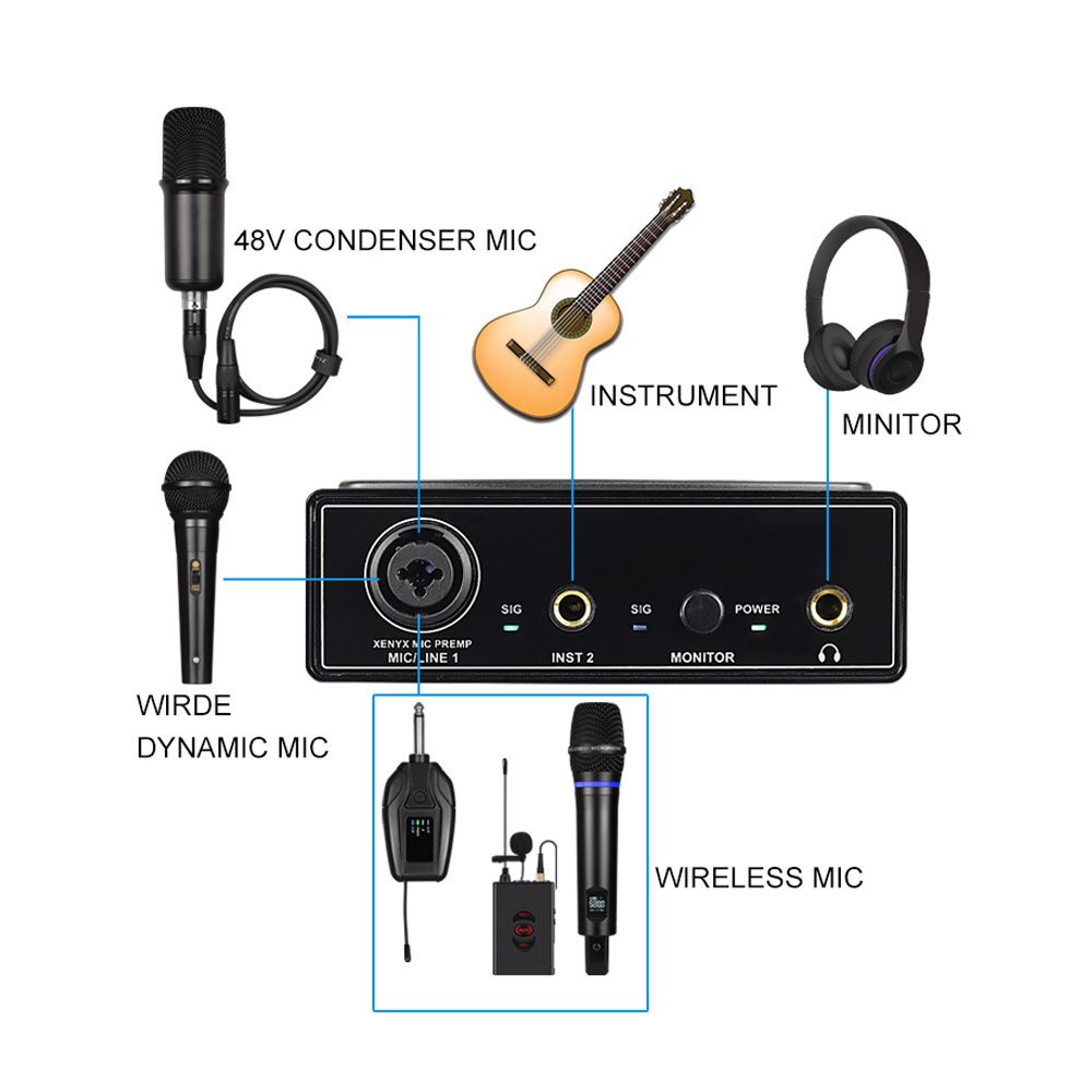 Professional Studio podcast phone computer use music condenser microphone with sound card