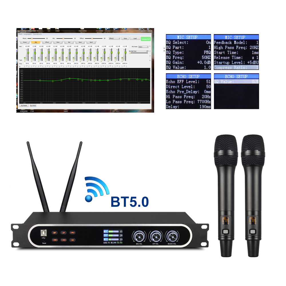 High quality Professional digital REVERB karaoke effect processor with wireless microphone dsp sound processor