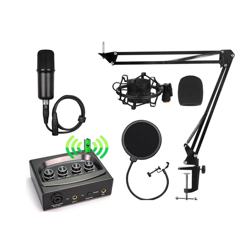 Professional Studio podcast phone computer use music condenser microphone with sound card