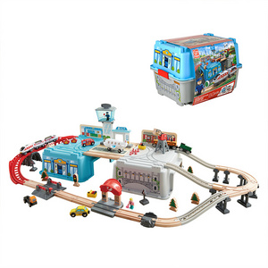 Hape children train railway classic wood christmas track for kids wooden model set train slot toys Set