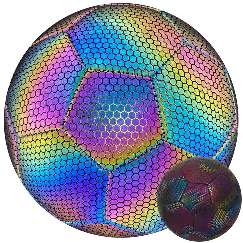 Holographic Reflective Soccer Ball Luminous Footballs Glow in the dark Size 5 Football Light up Ball