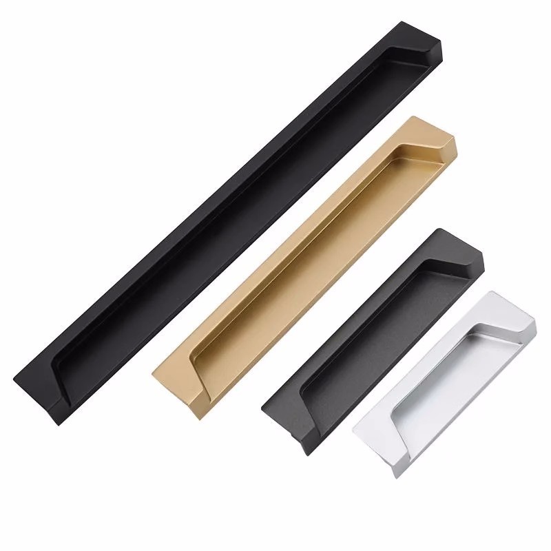 BAOCHUN Furniture Hardware Sliding Hidden Cabinet Handle Modern Minimalist Simple European Wardrobe Black White Gold  Aluminum