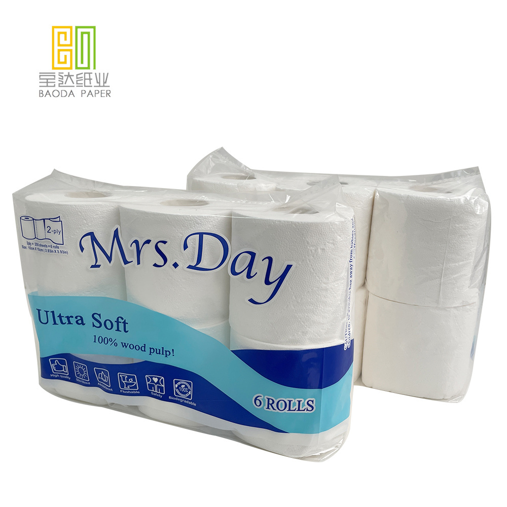 Pack of 6 Rolls Toilet Paper 2 Ply Bathroom Tissue Manufacturer Toilet Paper Wholesaler