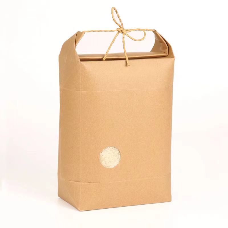 Biodegradable custom kraft bag Quality Brown Natural 2-20KG Rice 5kgs charcoal Bags Kraft Paper Dried Food Packaging Bags