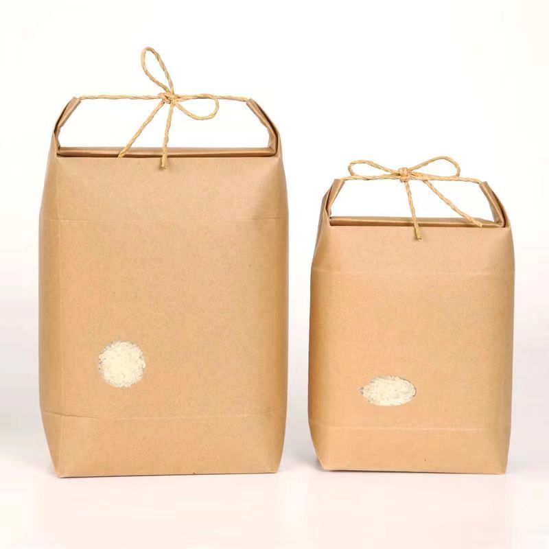 Biodegradable custom kraft bag Quality Brown Natural 2-20KG Rice 5kgs charcoal Bags Kraft Paper Dried Food Packaging Bags