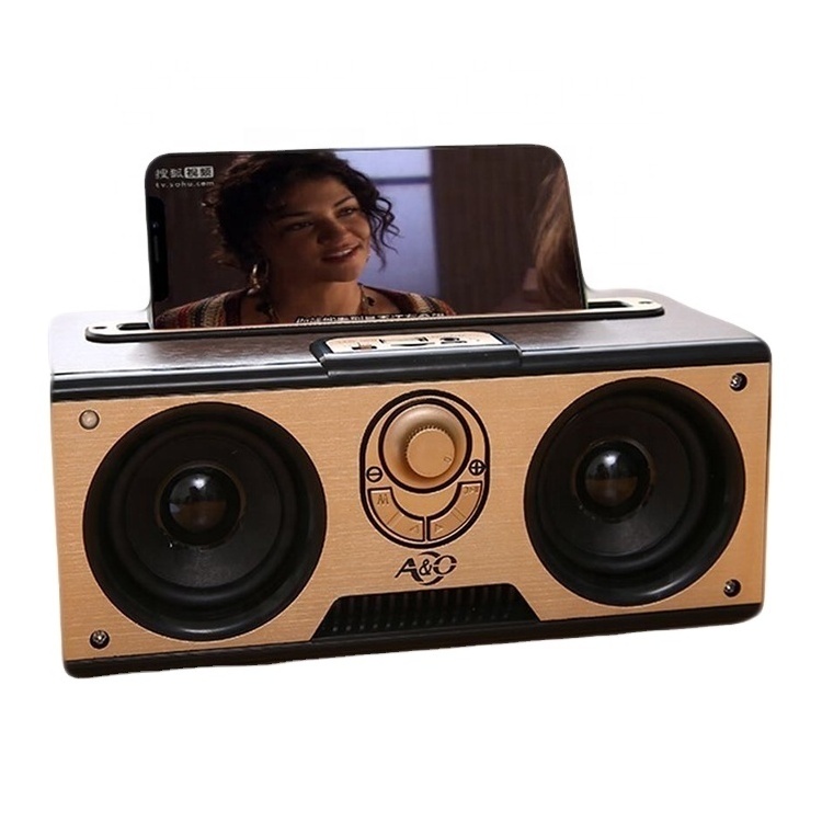 A021 wireless loudspeaker wooden  speaker with mobile stand altavoz inalambrico sound box portable boombox double horn retro