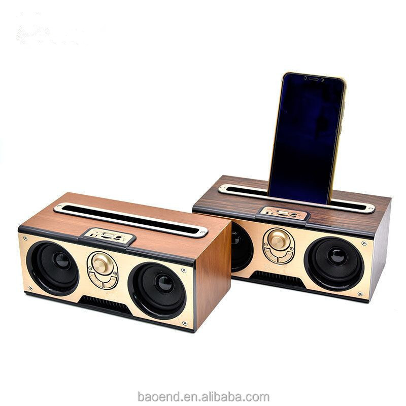 A021 wireless loudspeaker wooden  speaker with mobile stand altavoz inalambrico sound box portable boombox double horn retro