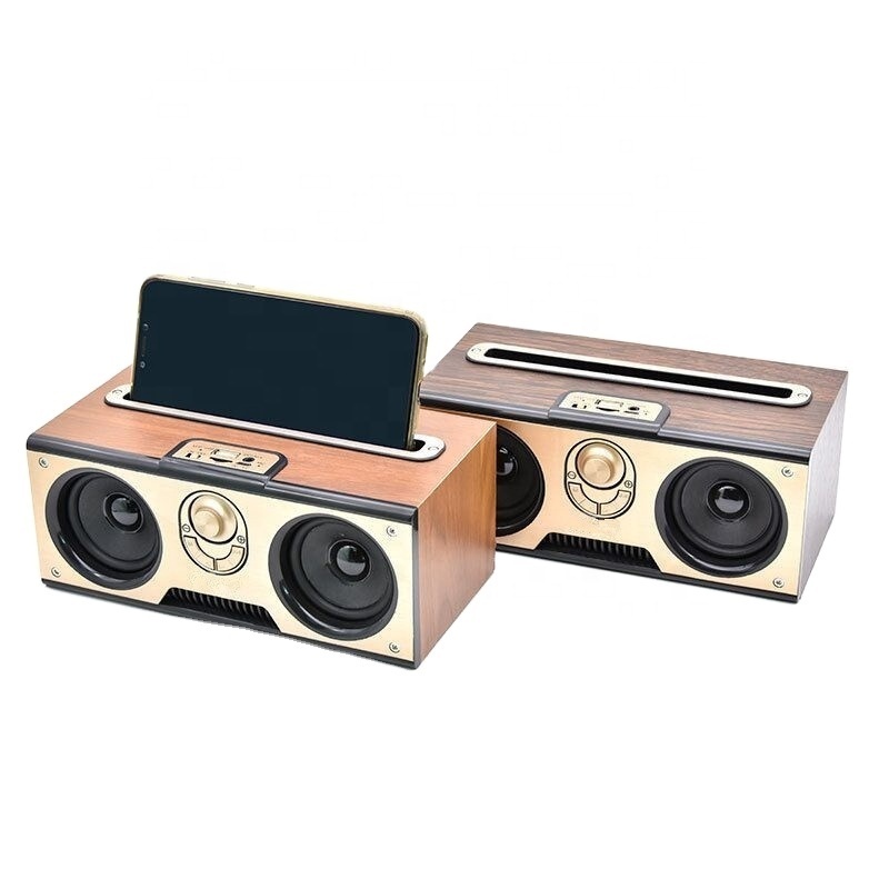 A021 wireless loudspeaker wooden  speaker with mobile stand altavoz inalambrico sound box portable boombox double horn retro