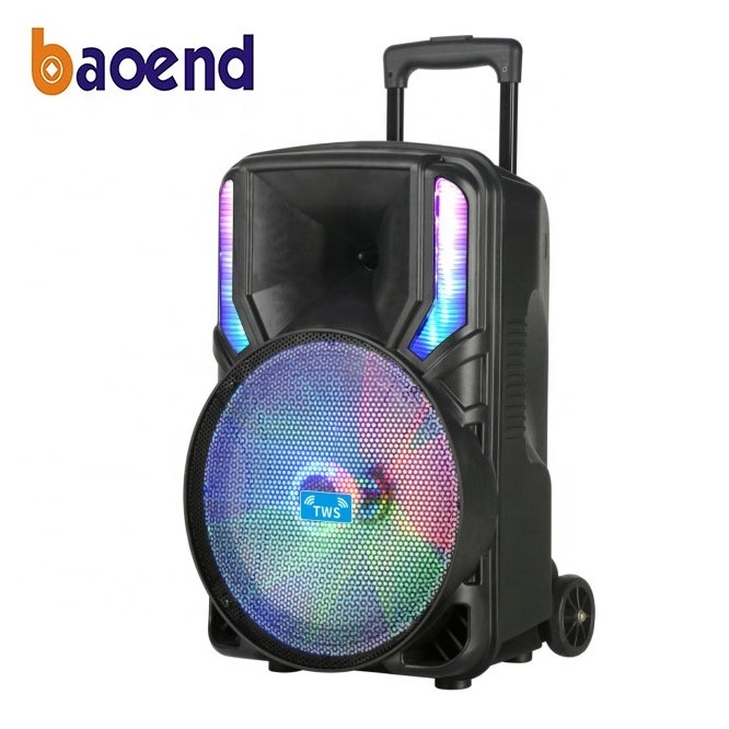 15 inch subwoofer wireless trolley speaker quality 60 w outdoor high power karaoke speaker with mic and blue tooth for party