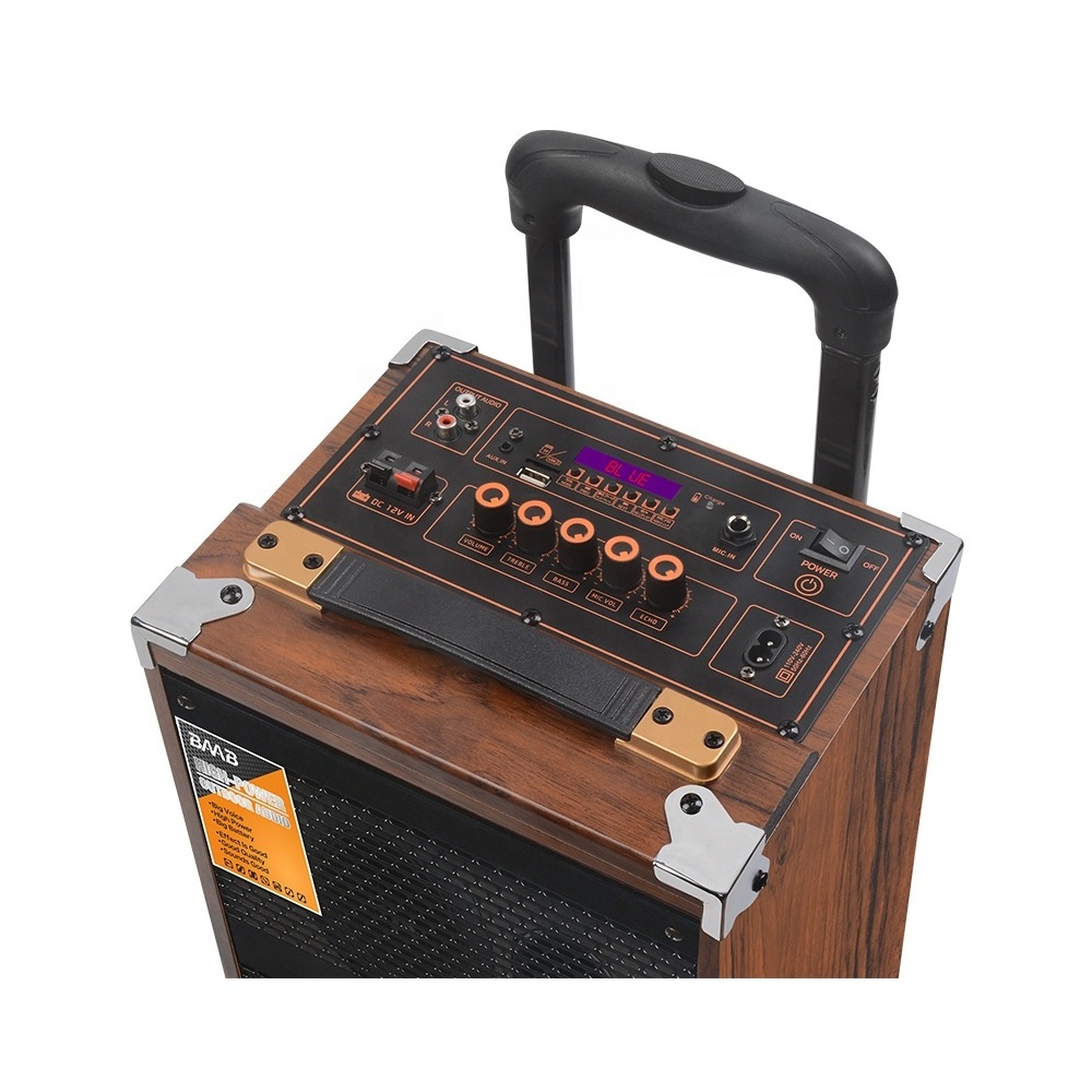 BQ8 40W 8 Inch Trolley Portable Speakers With Microphone Wooden case DJ Karaoke Bass RGB Light Wireless BT MIC USB