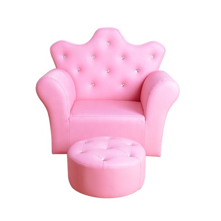 Crown Princess faux leather kids sofa set with kids ottoman custom style kid chair