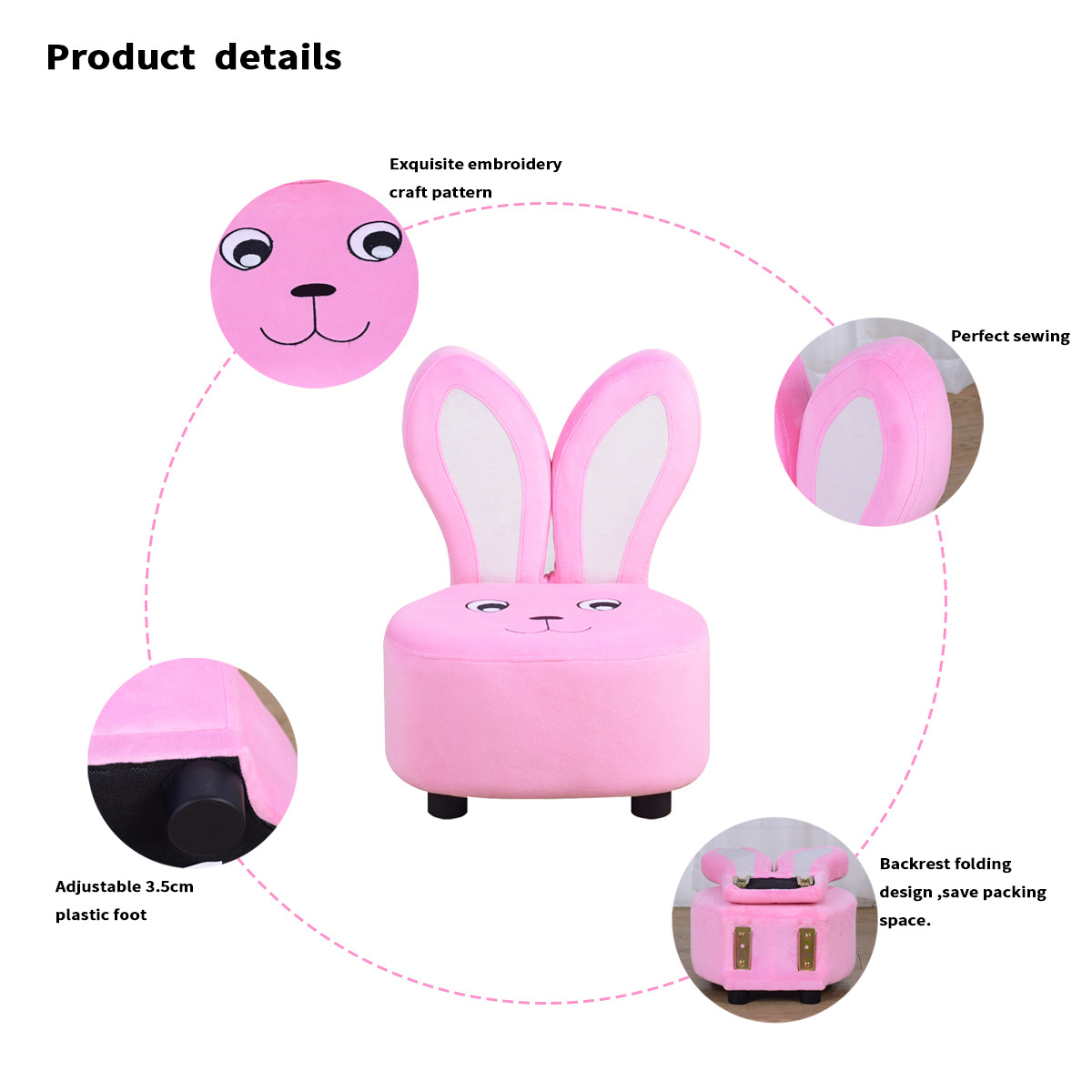 Pink rabbit cartoon Children's sofa cute kids fun kids stool high quality non-shedding comfortable and warm kids chair