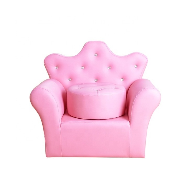 Crown Princess faux leather kids sofa set with kids ottoman custom style kid chair