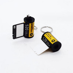 PET plastic loving memory film keychains camera keychain Blank sublimation camera roll keychain