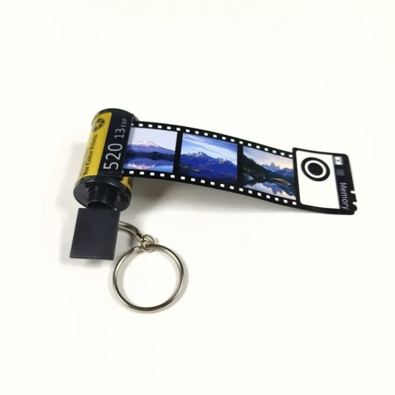 PET plastic loving memory film keychains camera keychain Blank sublimation camera roll keychain