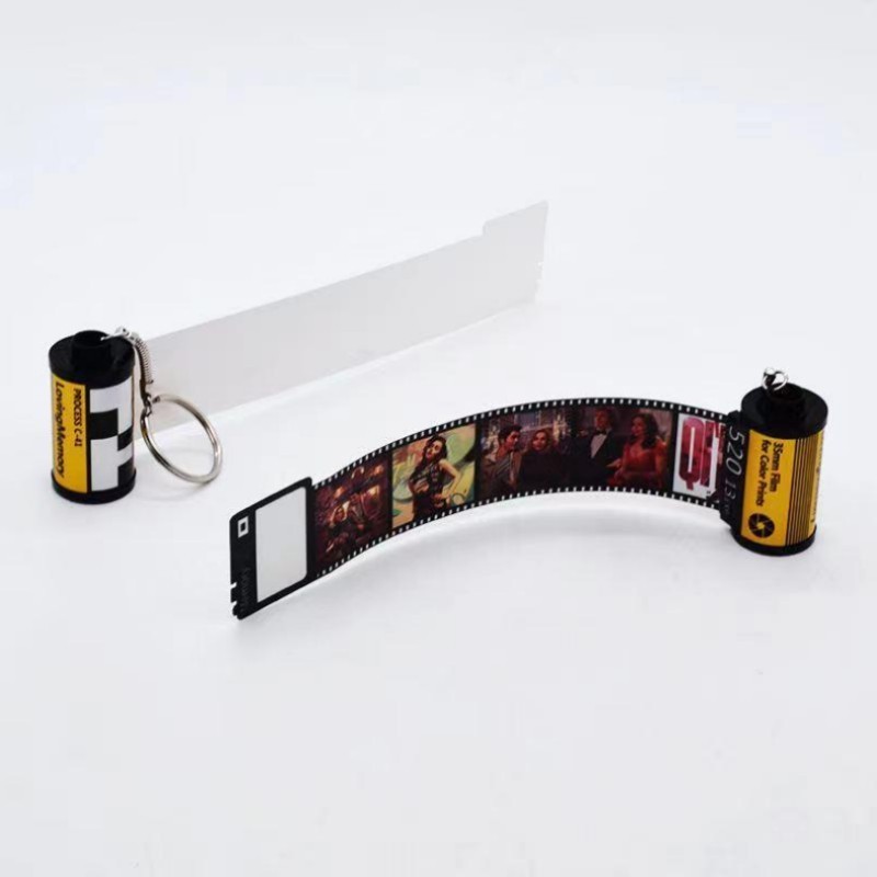 PET plastic loving memory film keychains camera keychain Blank sublimation camera roll keychain