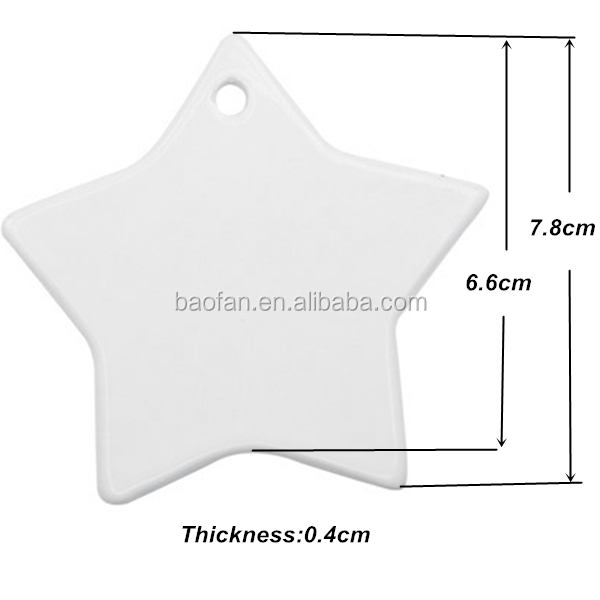 Blank Sublimation Ceramic Ornaments Star Shape Ceramic Pendants for Christmas