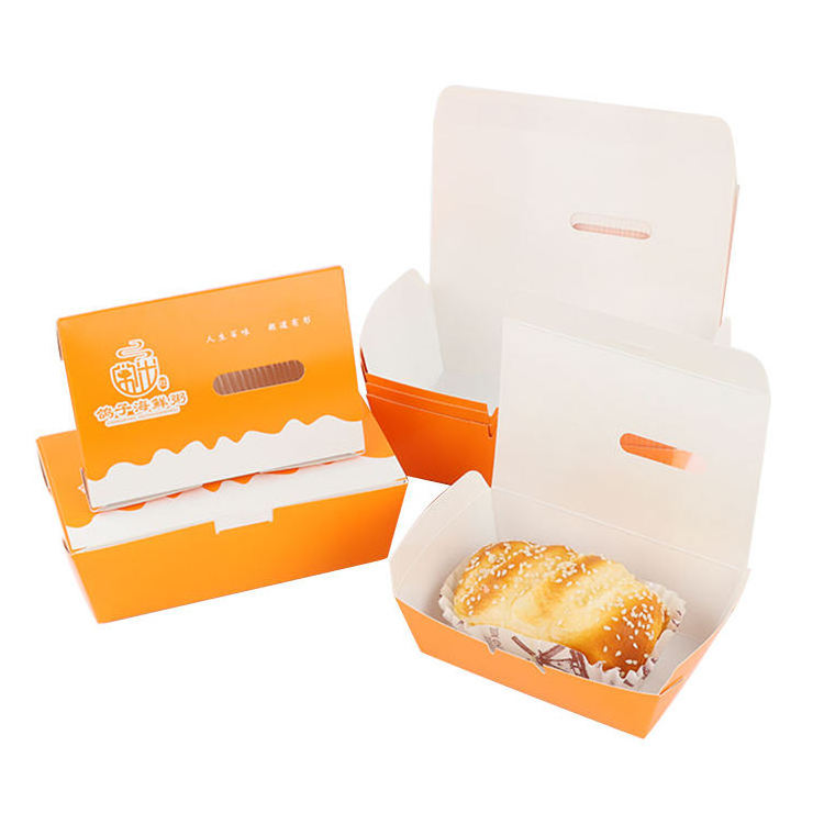 Orange Hotdog Box Disposable Food Container Takeaway Hot Dog Tray Hot Dog Packaging treat Paper Box