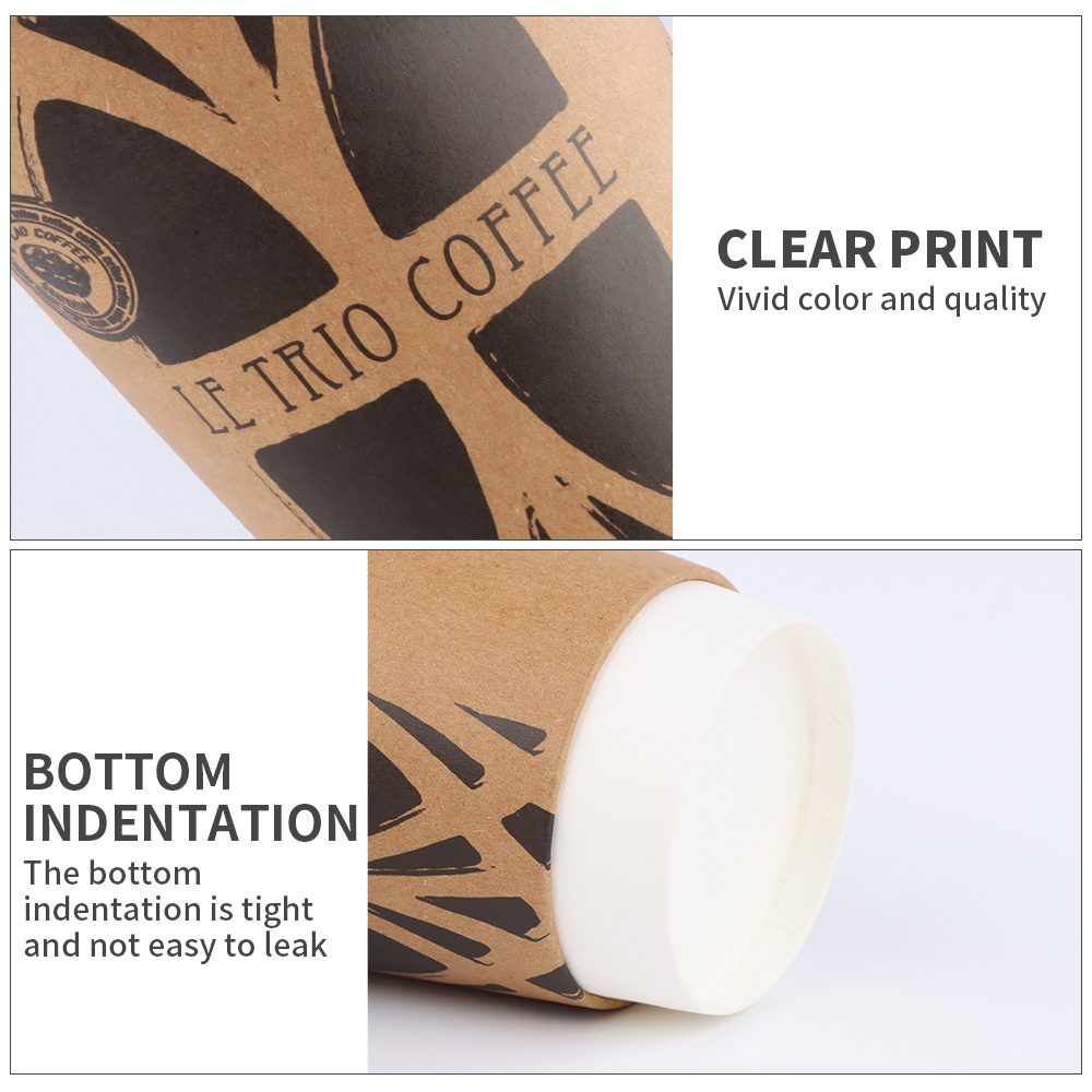 8//12/16 oz Customized Logo Eco-friendly disposable kraft PE Coating double wall Paper coffee cups