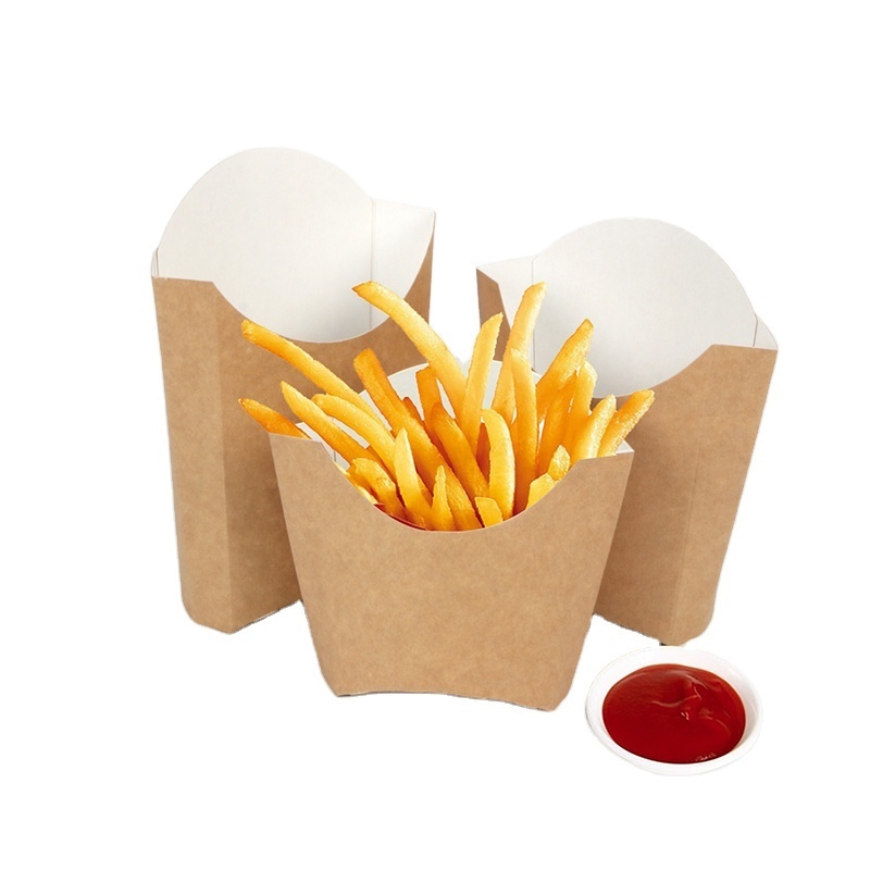 Custom Design Kraft Paper Packaging Box for Potato Chip French Fries Disposable with Logo UV Protection Matt Lamination