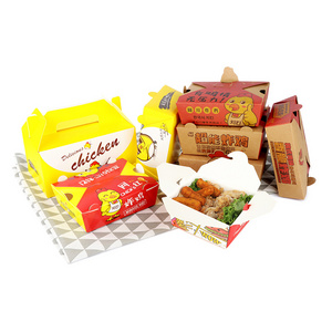 Custom Fast Food Paper Packaging Container Kraft Corrugated Takeaway Hamburger French Fries Roast Fried Chicken Box With Handle