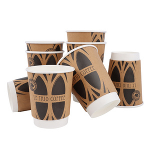 8//12/16 oz Customized Logo Eco-friendly disposable kraft PE Coating double wall Paper coffee cups