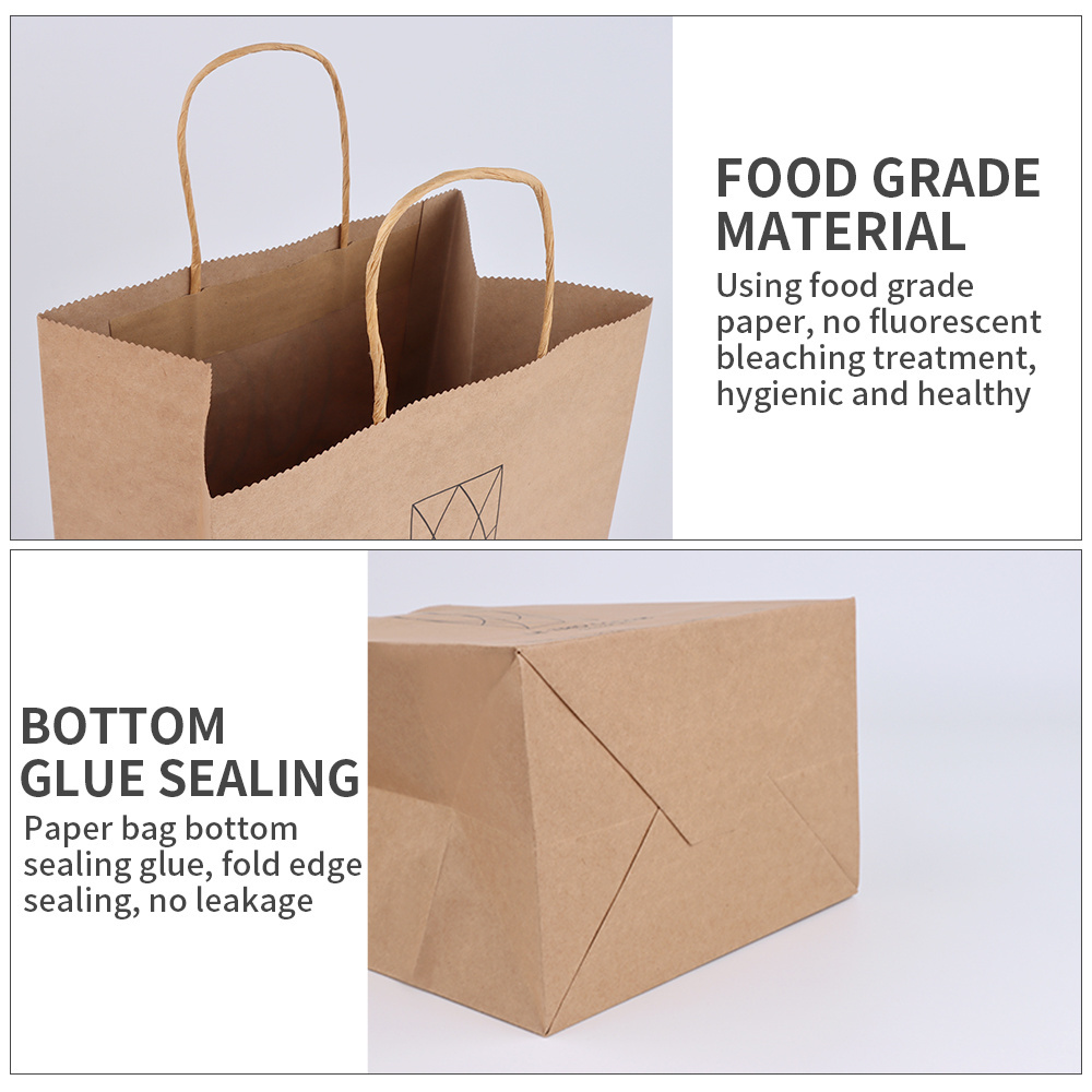 Biodegradable Customized paper bag brown shopping packaging with handle kraft paper bag for coffee shop bakery