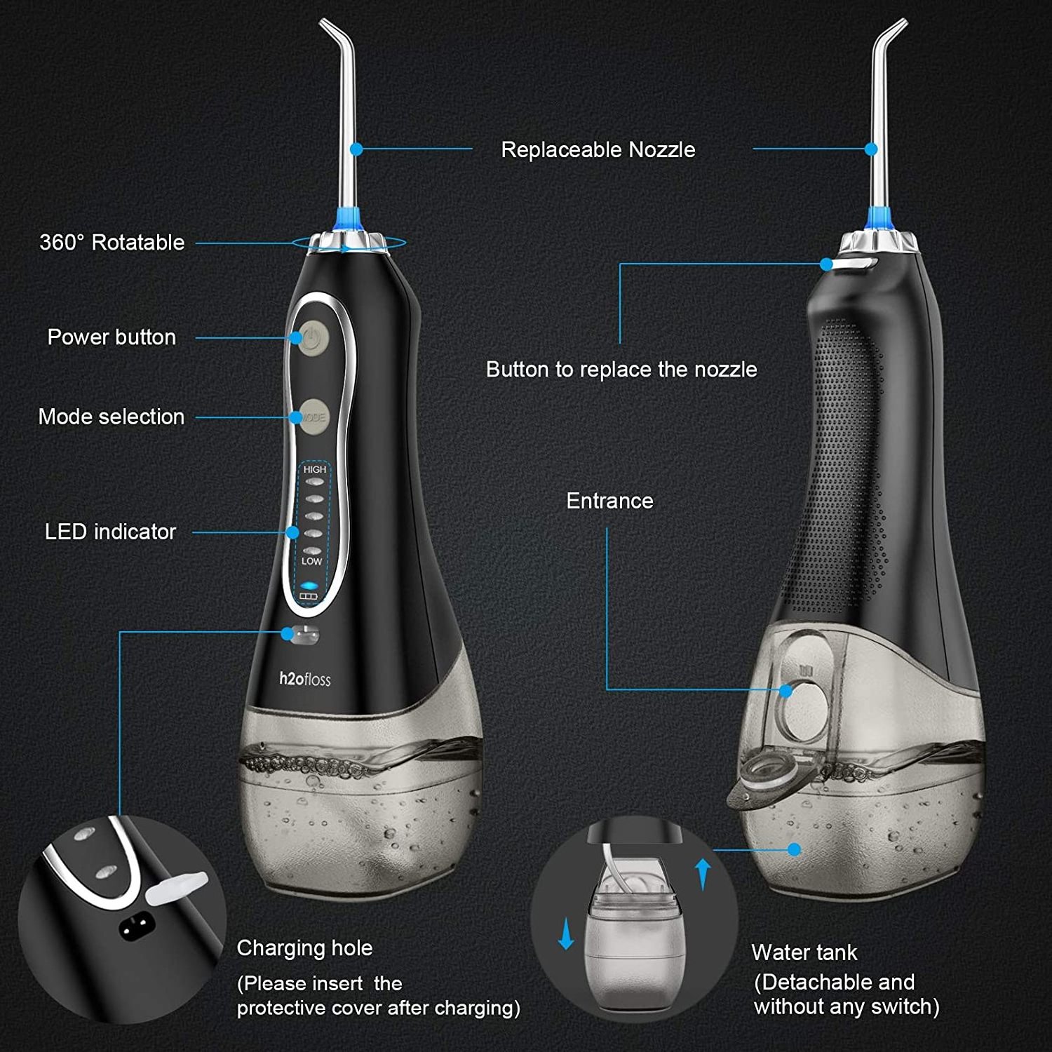 H20floss electric oral irrigation water flosser cordless teeth cleaner oral irrig water irrig