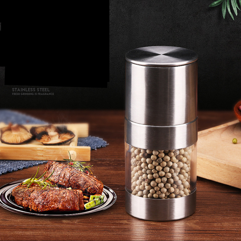 Kitchen Gadgets silver 201 stainless steel salt mill glass hand salt and spice mill set pepper grinder