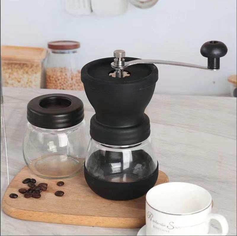 home kitchen custom manual glass coffee bean grinder portable handheld coffee grinder for espresso pour over Portable