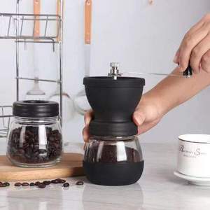 home kitchen custom manual glass coffee bean grinder portable handheld coffee grinder for espresso pour over Portable