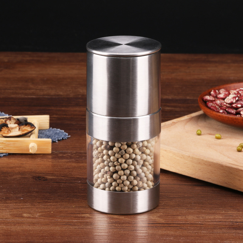 Kitchen Gadgets silver 201 stainless steel salt mill glass hand salt and spice mill set pepper grinder