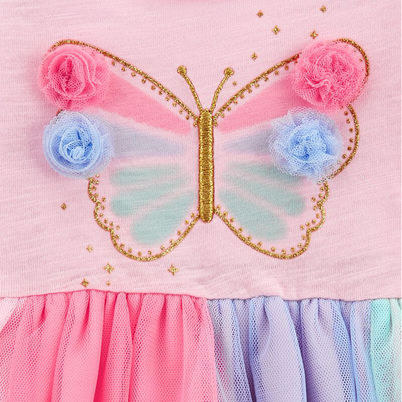 Butterfly Jersey Tutu Dress 2022 Spring Summer Wholesale Custom Girls Princess Dress Rainbow Mesh Dress