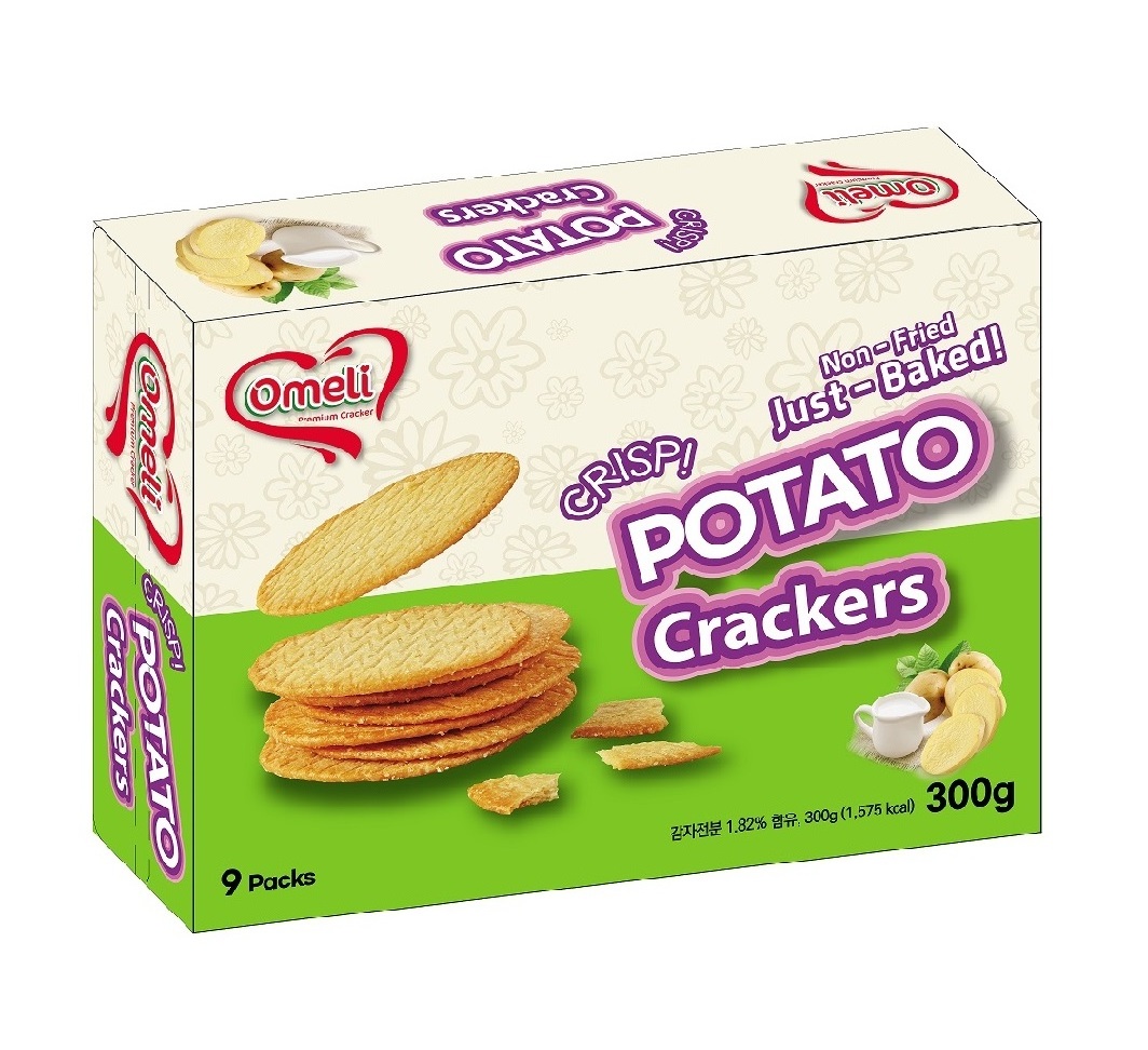 Premium Quality Omeli/ OEM Brand Thin Crispy Biscuit Cracker Potato Flavour in Box or Bag Halal ISO Export