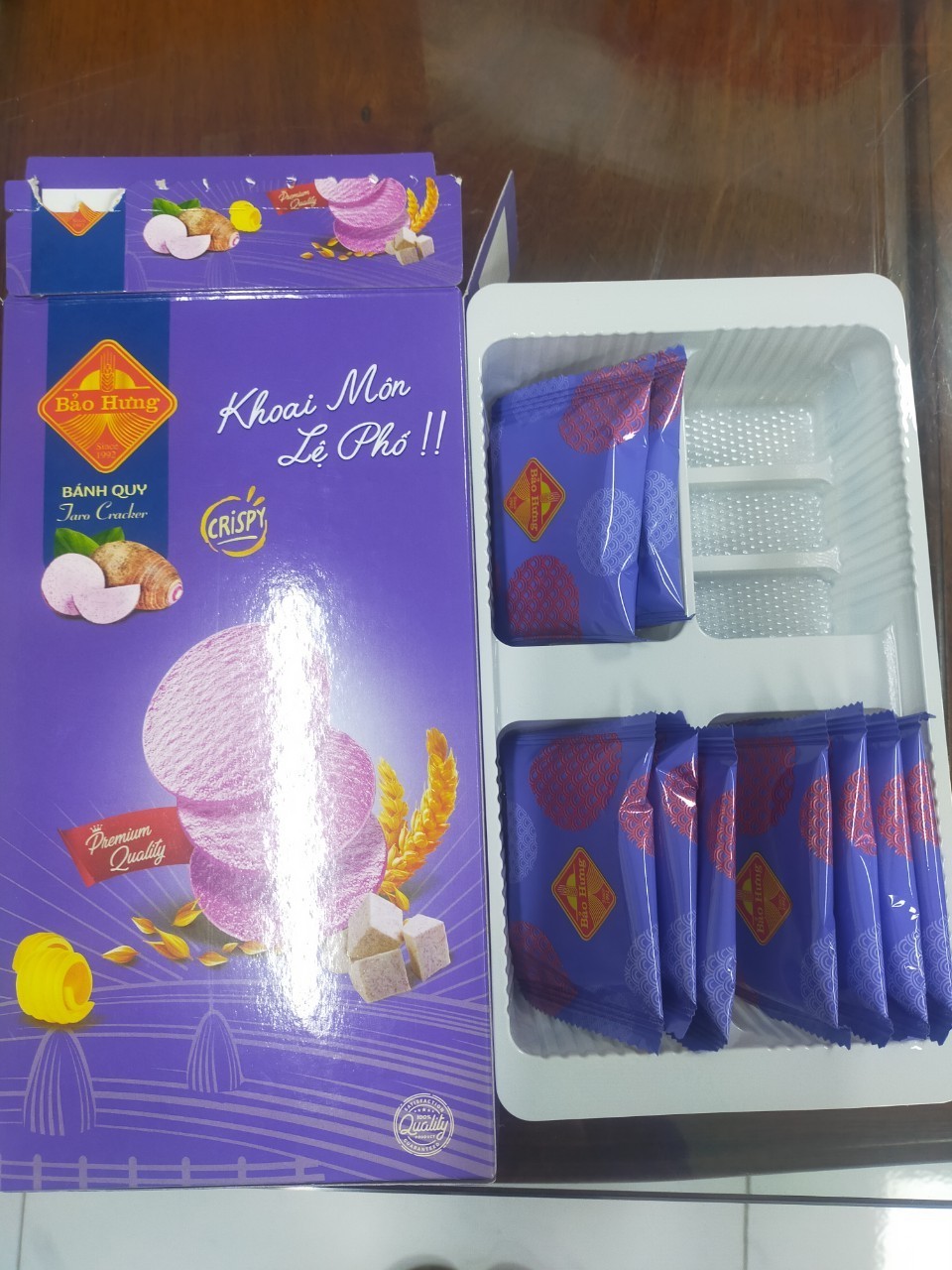 HIGH QUALITY BRAND BAO HUNG CRACKER TARO FLAVOUR 368GR BOX - DELICIOUS CRISPY THIN CRACKERS MADE IN VIETNAM