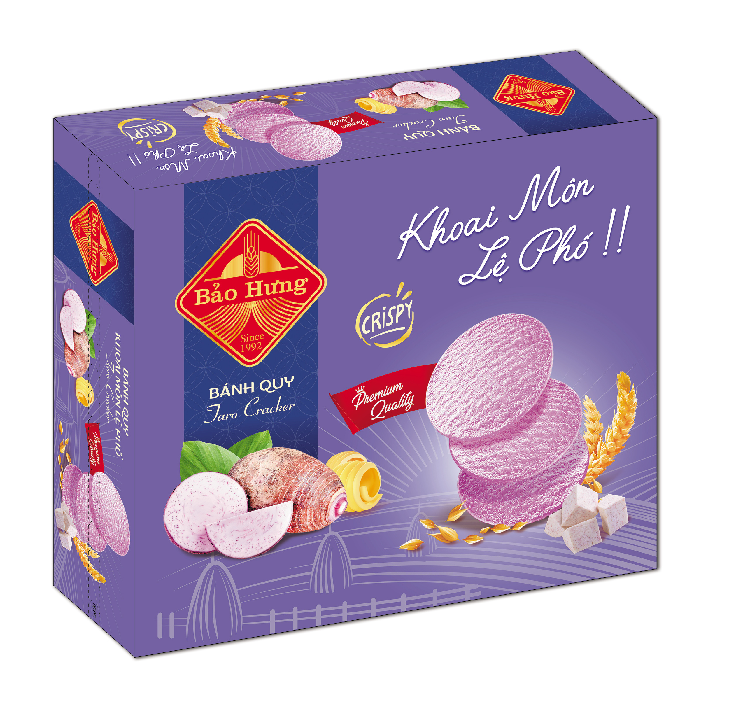 HIGH QUALITY BRAND BAO HUNG CRACKER TARO FLAVOUR 368GR BOX - DELICIOUS CRISPY THIN CRACKERS MADE IN VIETNAM