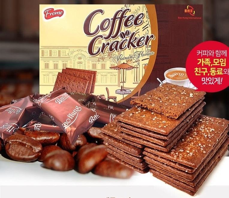 PREMIUM QUALITY BISCUITS THIN CRACKER COFFEE FLAVOUR 380GR PAPER BOX - DELICIOUS CRISPY TASTY YUMMY CRACKERS MADE IN VIETNAM