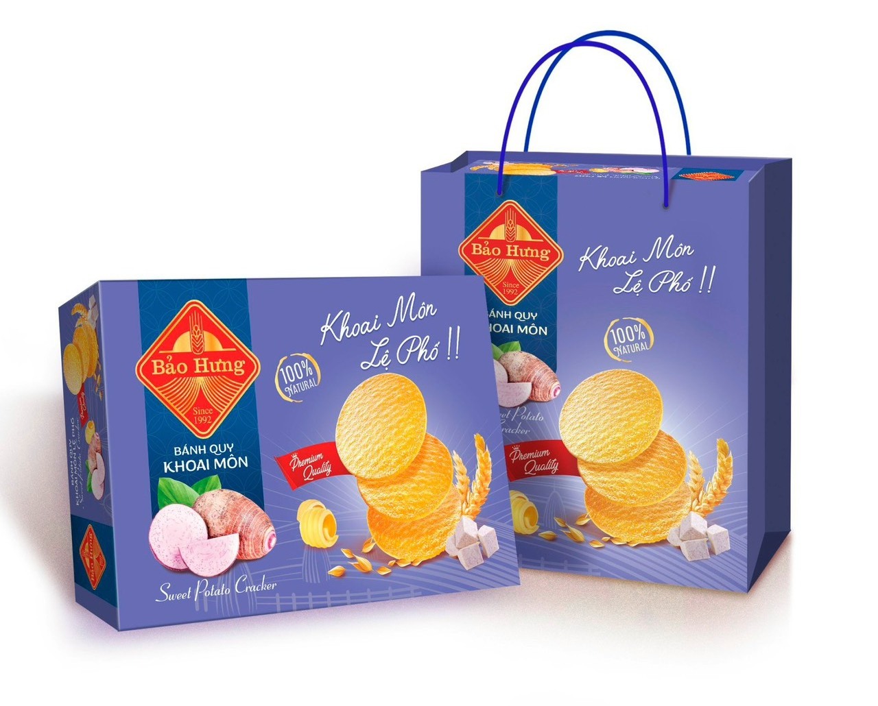 HIGH QUALITY BRAND BAO HUNG CRACKER TARO FLAVOUR 368GR BOX - DELICIOUS CRISPY THIN CRACKERS MADE IN VIETNAM