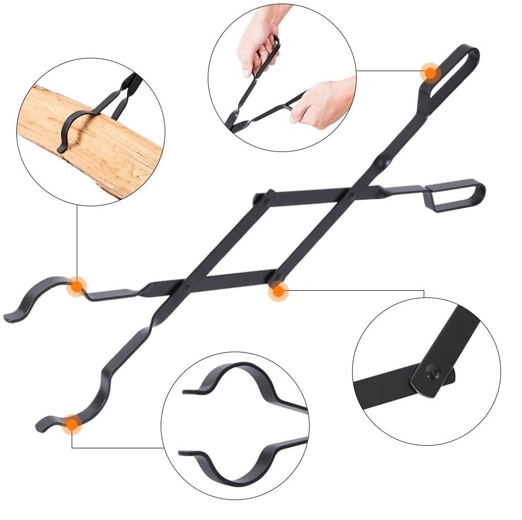 Iron Heavy Duty 26inch Long Fireplace Tools Campfire Accessories Fireplace Tongs and Log Grabber